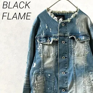 BLACK FLAME 데님 자켓 G 노카라 데미지 가공