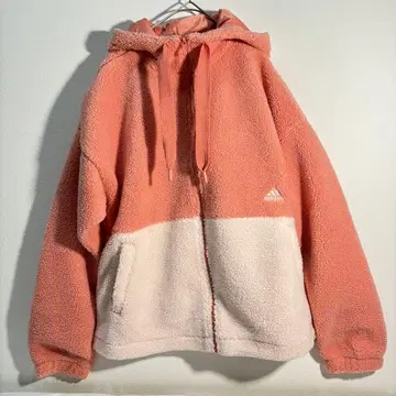 미사용 adidas 플리스 자켓 핑크/화이트 귀여운