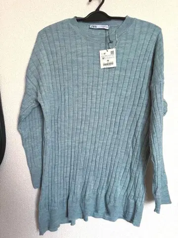 ZARA 탁한 블루 M 사이즈 리브 니트 미사용 새상품