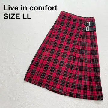 리브인컴포트 체크 무늬 롱 스커트 랩 스커트풍 편안함 ( 1103
