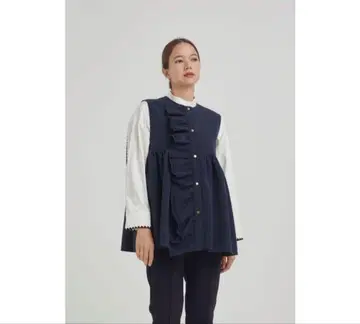 세일 Yori 요리 더블 프릴 베스트 튜닉 36 네이비