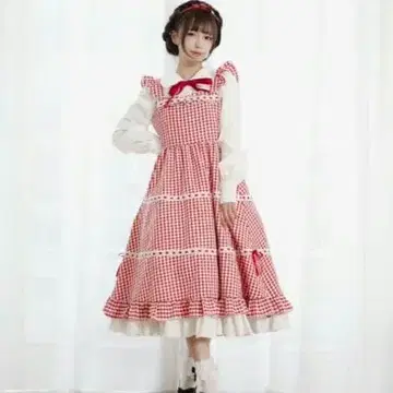 시마무라 미나카타 유이 MY 깅엄 레이스 JSK 체크 무늬 레드 빨간색