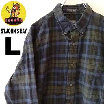 USA 구제 의류 ST.JOHN'SBAY 플란넬 셔츠 L 블랙 카키 체크
