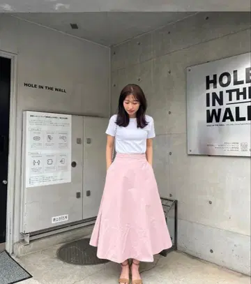 basement online 핑크 플레어 스커트 롱 스커트