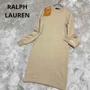새상품급 랄프 로렌 캐시미어 100% 가죽 패치 니트 원피스