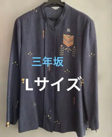 산넨자카 일본풍 캐주얼 네이비 기하학 패턴 긴팔 셔츠 자켓