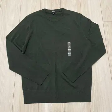 UNIQLO 다크 그린 메리노 크루넥 니트 스웨터 M