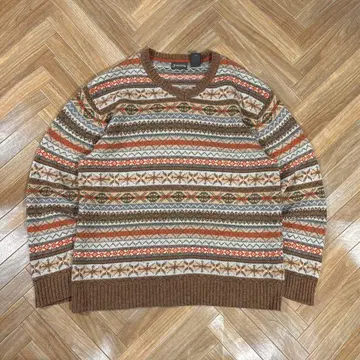 90s-00s 세인트 존스 베이 페어아일 패턴 니트 홍콩제 V넥 스웨터