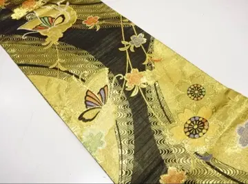 새상품급 흐르는 물에 늘어진 벚꽃 나비 후리소데용 후쿠로 오비 성인식