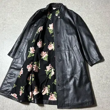 90s 새상품급 INGEBORG 안감 올 패턴 소가죽 스텐카라 코트 블랙