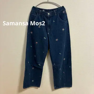 사만사 모스 2 꽃무늬 자수 다크 블루 데님 팬츠