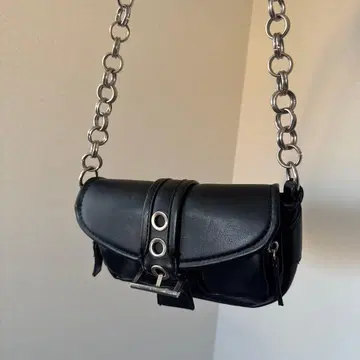 Y2k 블랙 숄더백 체인 스트랩 빈티지 가공