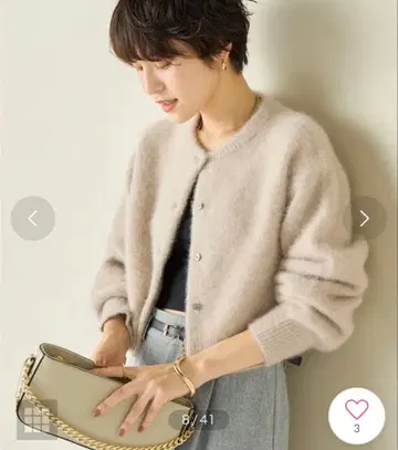 택 포함 새상품 프리미엄 헤어리 크롭 크루넥 가디건 앙상블