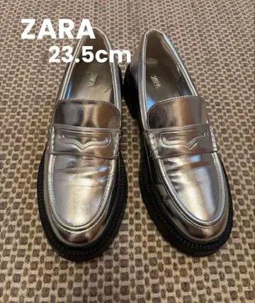ZARA 자라 23.5cm 실버 코인 로퍼 통굽