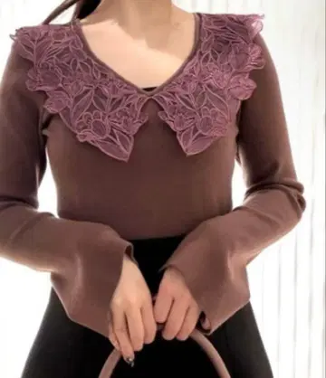 [ 새상품급 ] Snidel 자수 칼라 니트 풀오버 보르도