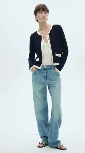 Mango 니트 가디건 네이비 블루