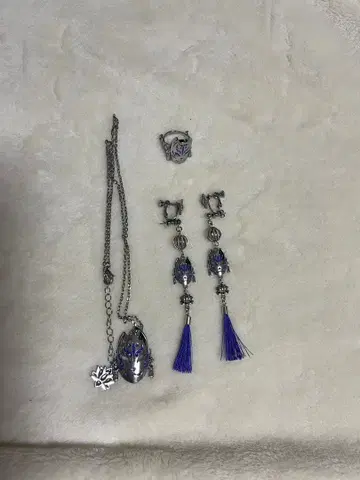 REZEN 고면 목걸이 귀걸이 반지 세트 교토 보라색