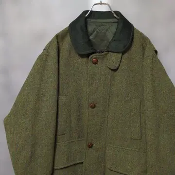 빈티지 미츠미네 올리브 그린 트위드 커버올 이탈리아제