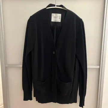 sacai 사카이 백 플리츠 코튼 니트 가디건 블랙 사이즈 2