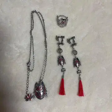 REZEN 고면 목걸이 반지 귀걸이 세트 진홍