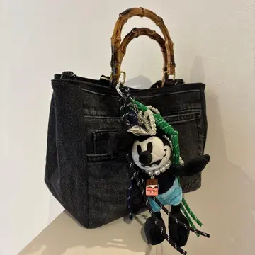 블랙 데님 백 대나무풍 손잡이 데님 토트백 블랙