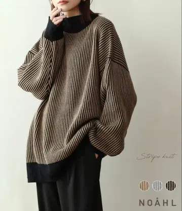 NOAHL 노알 배색 니트 스트라이프 블랙
