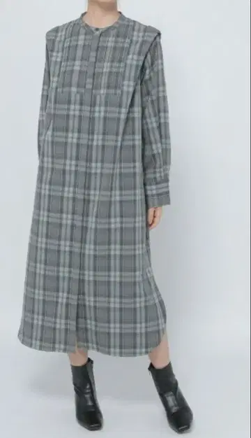 로리즈팜 그레이 체크 무늬 긴팔 셔츠 원피스