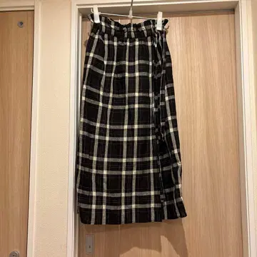 Calen h 체크 무늬 린넨 롱 스커트 프리 사이즈