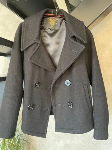 SHIPS 블랙 울 혼방 더블 브레스트 피 코트 S