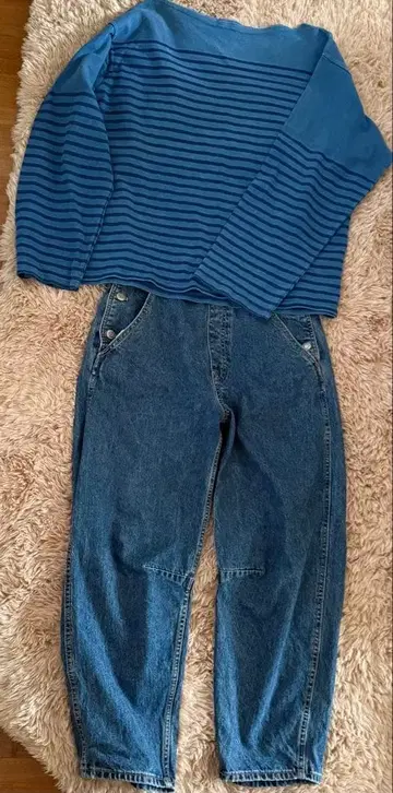 파랑 스트라이프 론T ZARA 데님 팬츠 세트