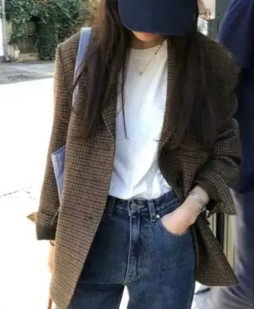 택 포함 새상품 [ Crisp ] 울 라이크 체크 테일러드 자켓