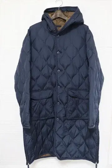 TAION 후드 부착 다운 롱 코트 XXL