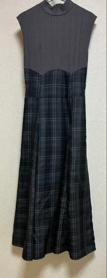 더즐린 체크 슬리브리스 코르셋 원피스