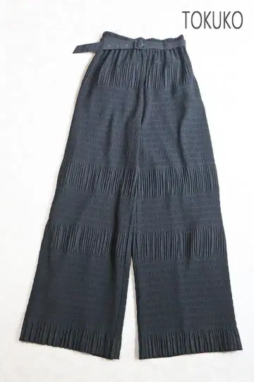 TOKUKO 토쿠코 프리미에 볼 와이드 팬츠 플리츠 멋쟁이 블랙