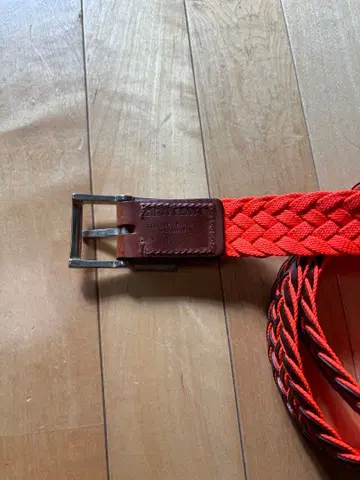 시나코바 형광 오렌지와 천연 가죽 브라운 뜨개질 디자인 벨트