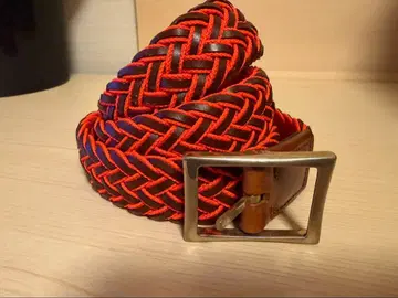 시나코바 형광 오렌지와 천연 가죽 브라운 뜨개질 디자인 벨트