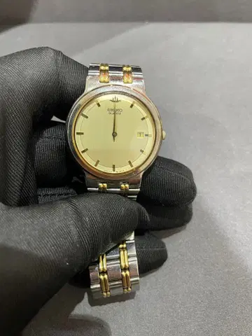 세이코 아날로그 쿼츠 손목시계 골드/실버 데이트 남성용