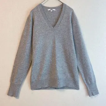 [ 유니클로 ] ( M ) 캐시미어 V넥 니트 스웨터 라이트 그레이 긴팔