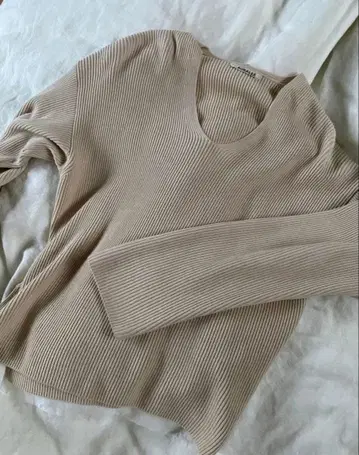 AURALEE 슈퍼 하드 트위스트 리브 V넥 니트 니트 리브 니트