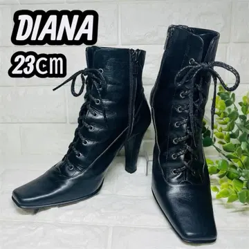 DIANA 블랙 레이스업 스퀘어토 부츠 23cm
