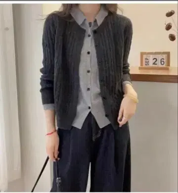 새상품 그레이 리브 긴팔 가디건