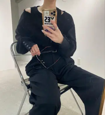 미사용 isook 레이어드 디자인 와플 상의