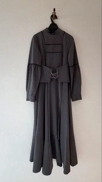 [아메리] 그레이 긴팔 셔츠 원피스 허리 레이스업