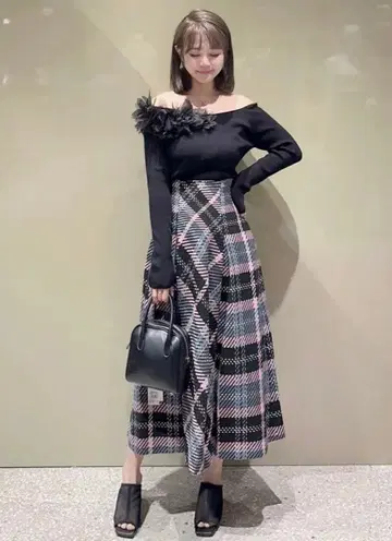 snidel 로빙 체크 롱 스커트