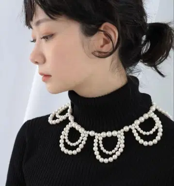 [ 미사용 ] RAY BEAMS 더블 프릴 화이트 펄 목걸이