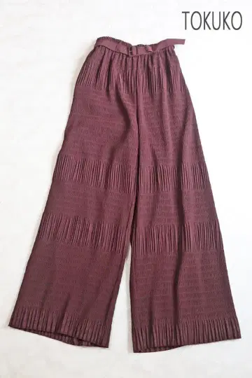 토쿠코 프리미에 볼TOKUKO 플리츠 와이드 팬츠 보르도 M 사이즈