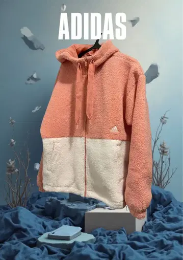 ADIDAS 플리스 자켓 핑크 화이트 L 사이즈