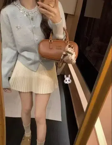 펄 스톤 장식 니트 가디건