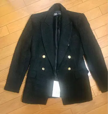 ZARA 자라 트위드 자켓 블랙 테일러드 금장 버튼 택 포함