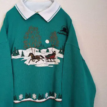 빈티지 90s 설국 옷깃 맨투맨 마차 미국 빈티지 의류 나이스 칼라